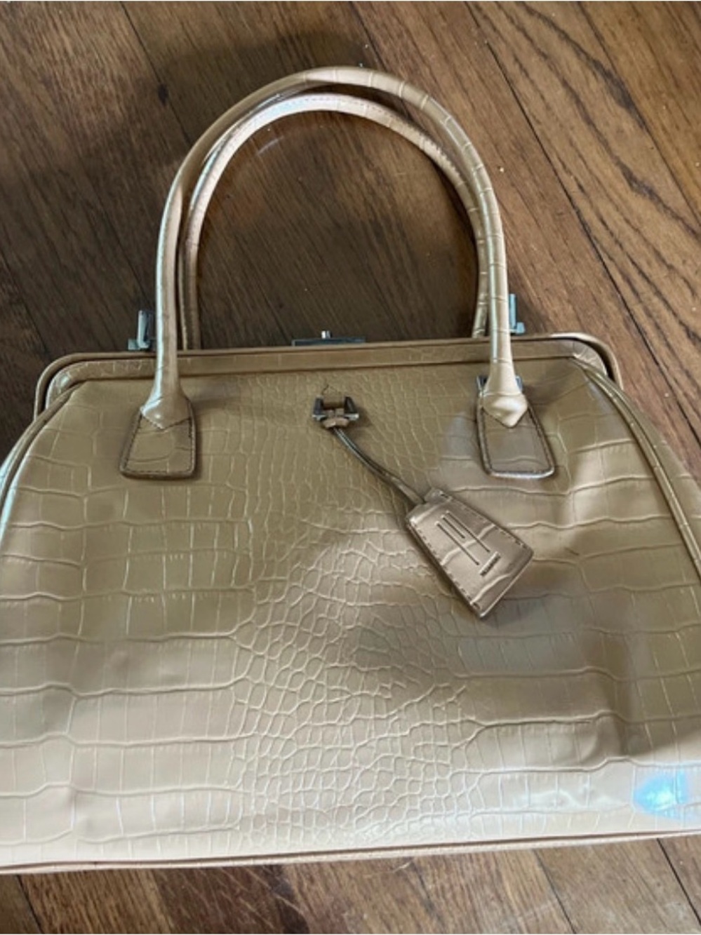 Missoni Croc-Embossed Satchel in Light Tan